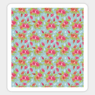 Beautiful Pink Flowers on Green Background Sticker